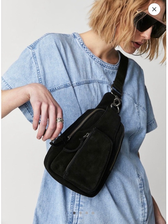 Free People Handbags - Free People Black Suede Hudson Sling Bag NWOT